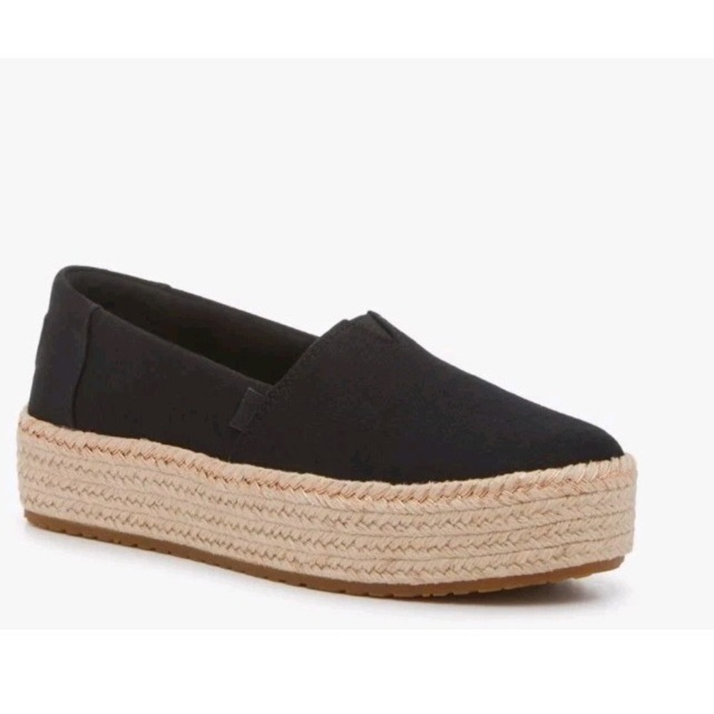 Toms Valencia Platform Espadrille Womens Size 6 Black Canvas Shoes Slip-on